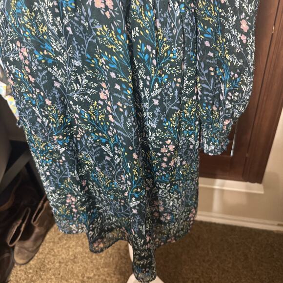 Loft Green Floral Dress sz 4 Smocked Cottagecore Fairy Ditsy Prairie Mini - Picture 3 of 7